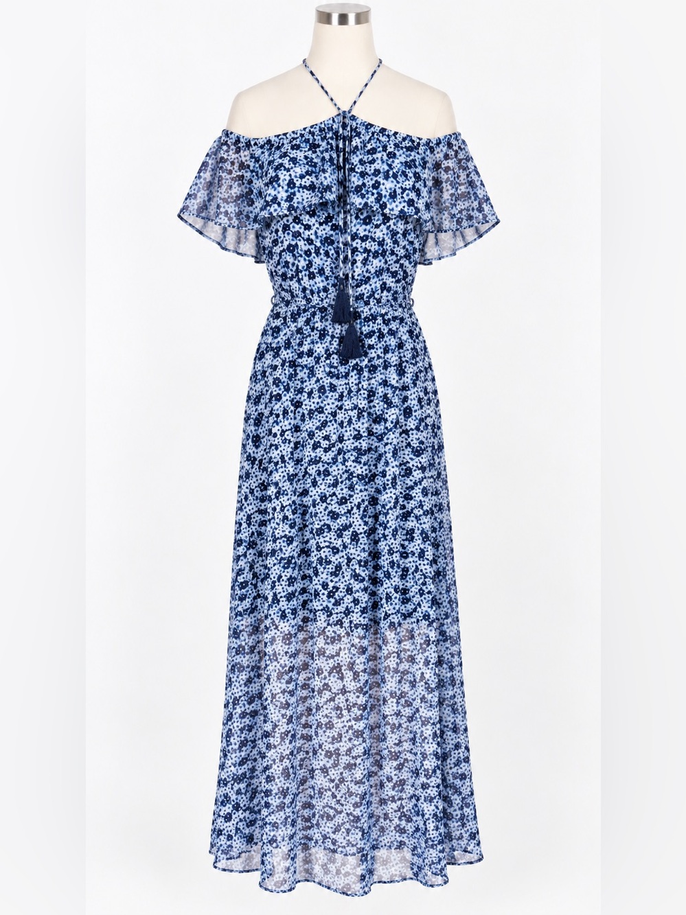 Michael Kors Women 12 Blue Floral Off Shoulder Maxi Dress NWT Vacation Resort